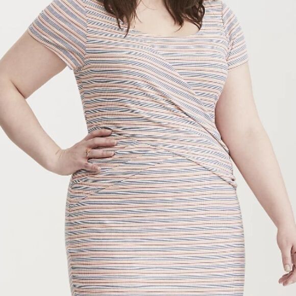Torrid Multi Striped Ribbed Bodycon Dress 3X - Picture 4 of 7